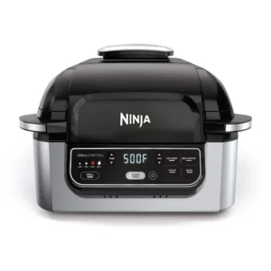 Ninja AG301 Foodi 5-in-1 Indoor Electric Grill with Air Fry, Roast, Bake Dehydrate  Programmable, Black/Silver