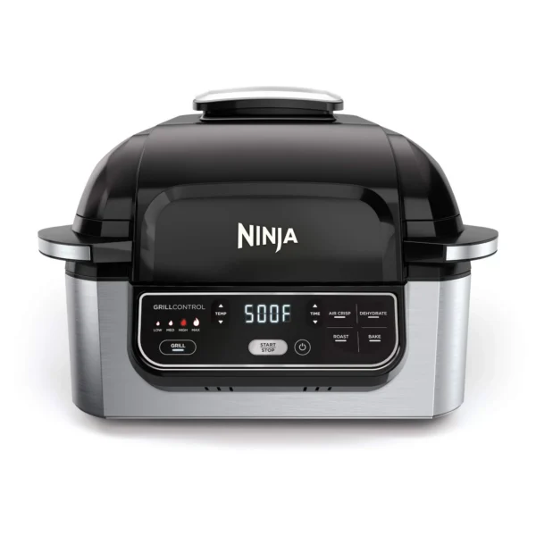 Ninja AG301 Foodi 5-in-1 Indoor Electric Grill with Air Fry, Roast, Bake Dehydrate  Programmable, Black/Silver
