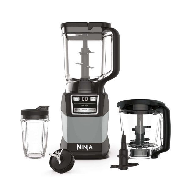 Ninja AMZ493BRN Compact Kitchen System, 1200W, 72-oz. Blender Pitcher, 40-oz. Processor Bowl 18-oz. Single-Serve Cup, Grey