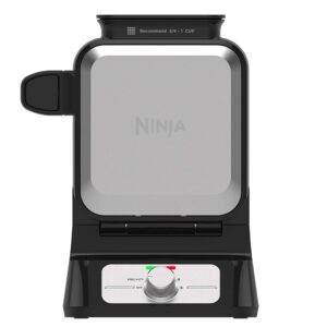 Ninja BW1001 NeverStick PRO Belgian Waffle Maker, Vertical Design, 5 Shade Settings, Black Silver