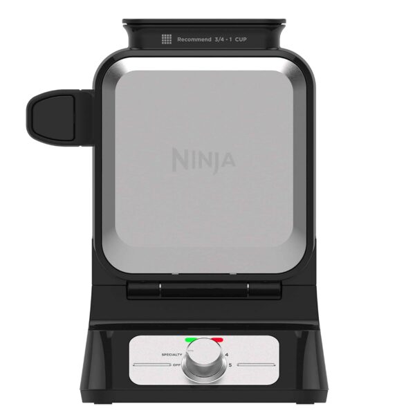 Ninja BW1001 NeverStick PRO Belgian Waffle Maker, Vertical Design, 5 Shade Settings, Black Silver