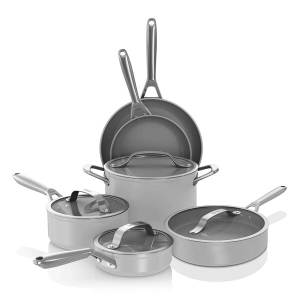 ninja-cw39010gy-neverstick-ceramic-pro-non-stick-pots-pans-set-with-glass-lids-ptfe-free-ceramic-coated-stainless-steel-gray Ninja CW39010GY NeverStick Ceramic Pro, Non-Stick Pots Pans Set with Glass Lids, PTFE Free, Ceramic Coated, Stainless Steel, Gray