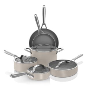 Ninja CW39010ST NeverStick Ceramic Pro,Non-Stick Pots Pans Set with Glass Lids, PTFE Free