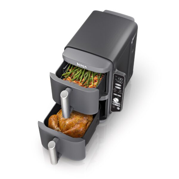 Version 1.0.0 Ninja SL401 DoubleStack XL 2-Basket Air Fryer, DoubleStack Technology Cooks 4 Foods at Once, Compact Design, Grey