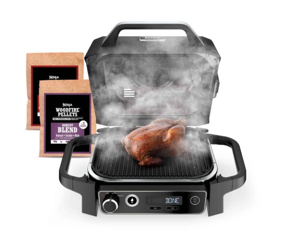 Ninja Woodfire 141 sq in 1760 Watts Electric Outdoor Grill Smoker with Air Fry, BBQ Smoke, and Real Wood Pellet Flavor